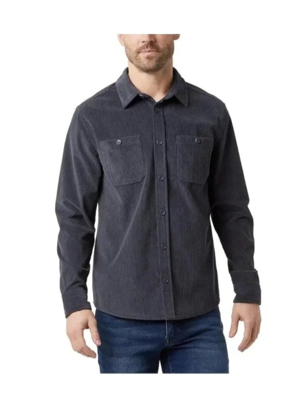 NWT 32 Degrees Heat Men's S Blue Button-Down Ribbed Shirt Long Sleeve Polyester